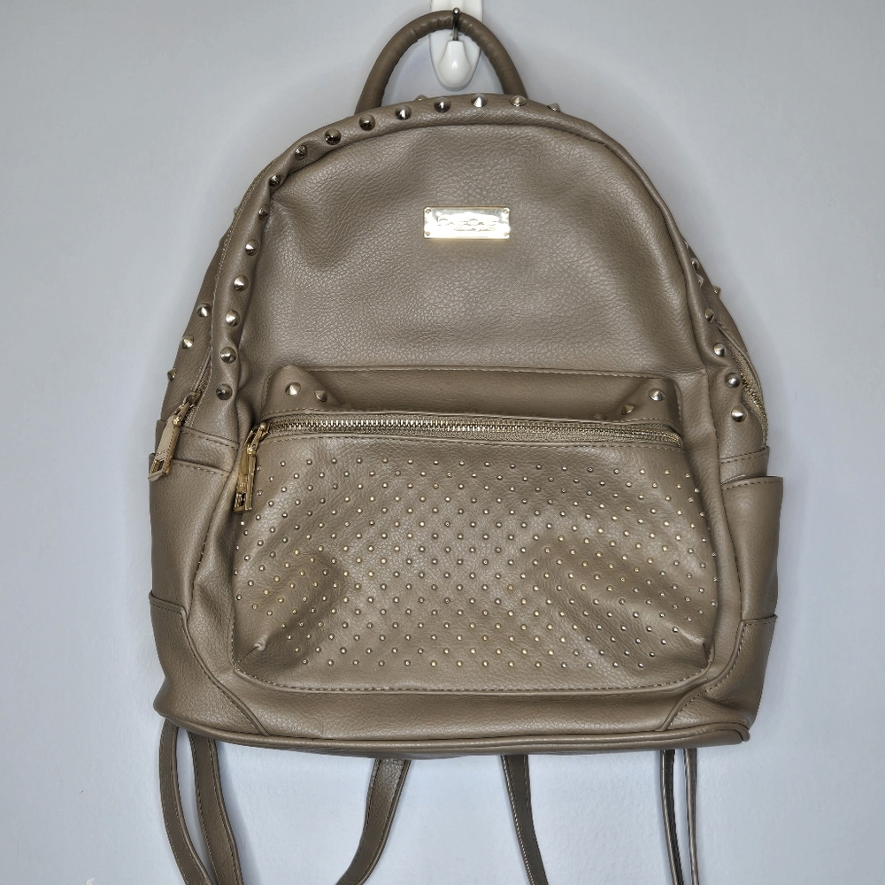 Bebe Y2k Mini Backpack Gray Faux Leather Metal Studs Mini Bag Adjustable Studded